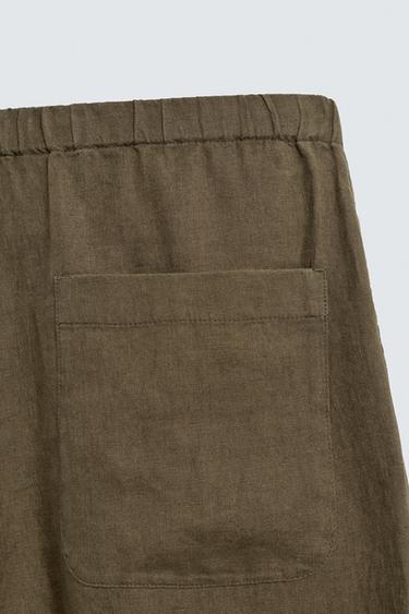100% LINEN RELAXED FIT TROUSERS - Dark khaki by Zara - Image 9