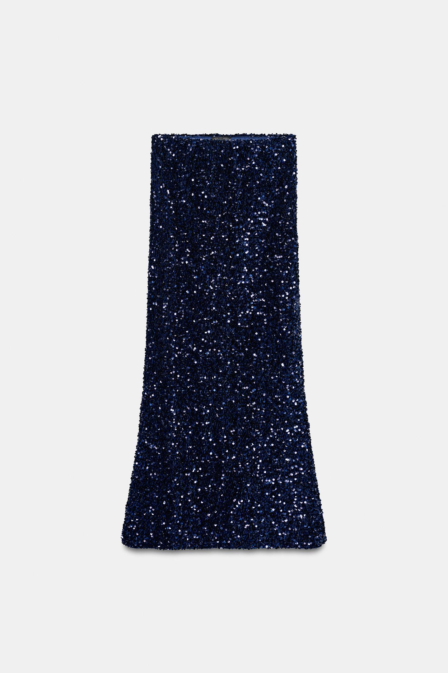 Женская юбка Zara Sequin Maxi, цвет: Синий / Чёрный — фото 7