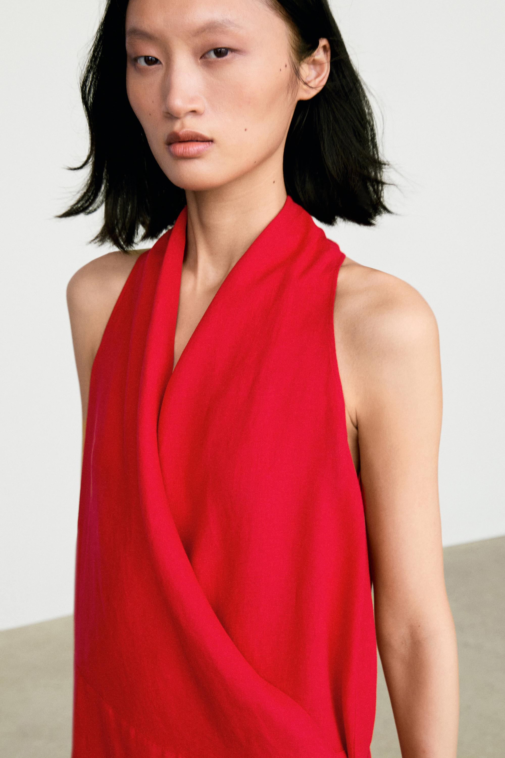 100% linen surplice mini dress