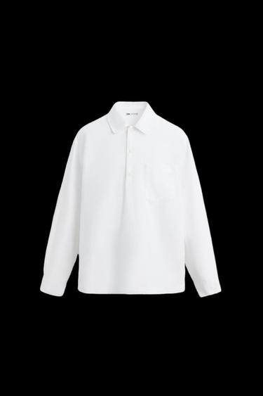CAMISA POLO LINO - ALGODÓN - Blanco de Zara - Imagen 0