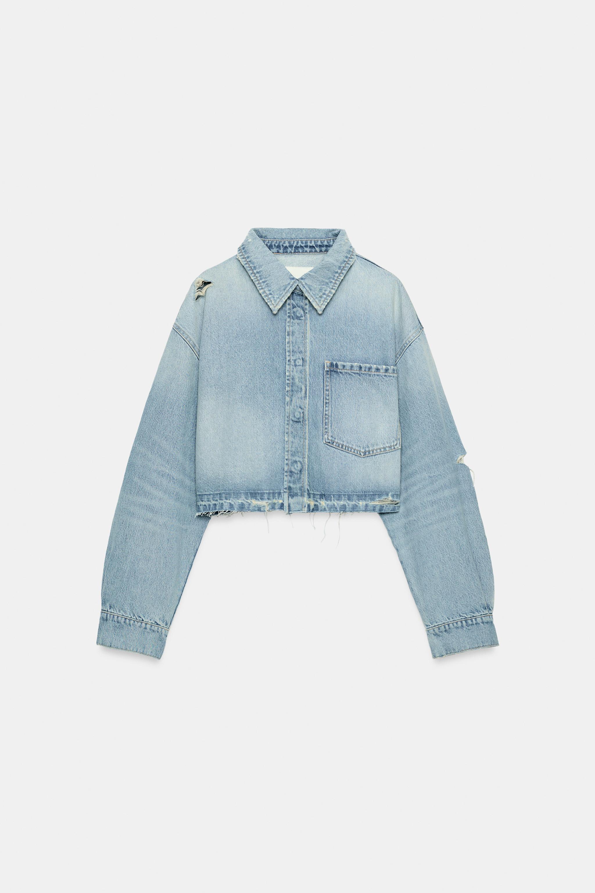 Женские куртки Zara TRF CROPPED DENIM OVERSHIRT — фото 6