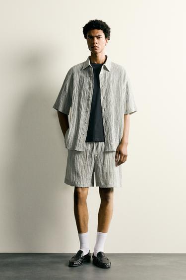 TEXTURED RELAXED FIT BERMUDA SHORTS - Light grey by Zara