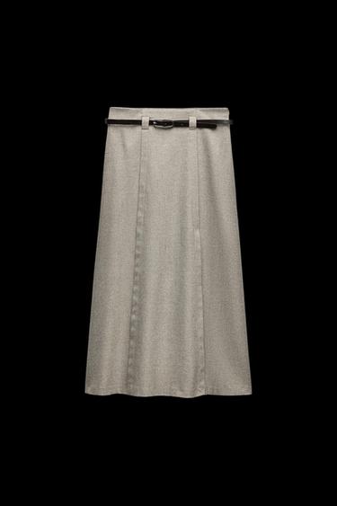 Zara MIDI SKIRT WITH BELT - Beige - Image 0