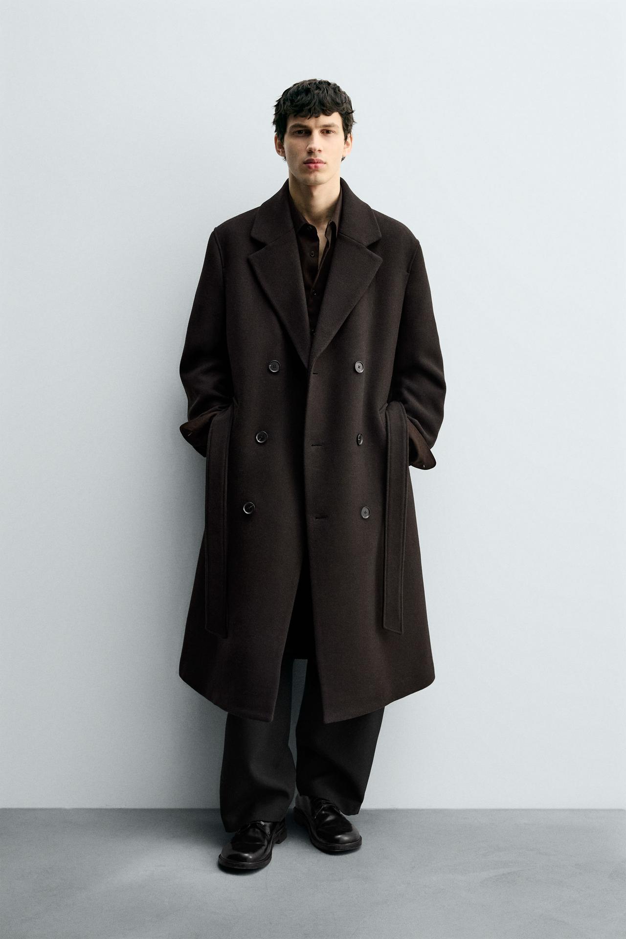 ZARA DOUBLE-BREASTED WOOL BLEND COAT WITH BELT