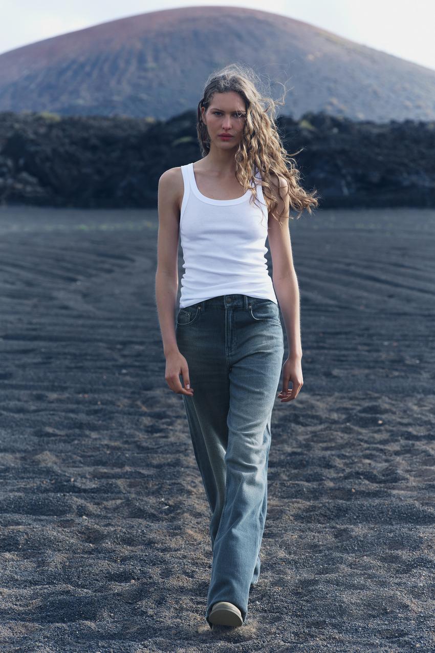 Zara Pink Jeans Loose fit Wide Leg Mid Rise Size UK10 EUR38 US6