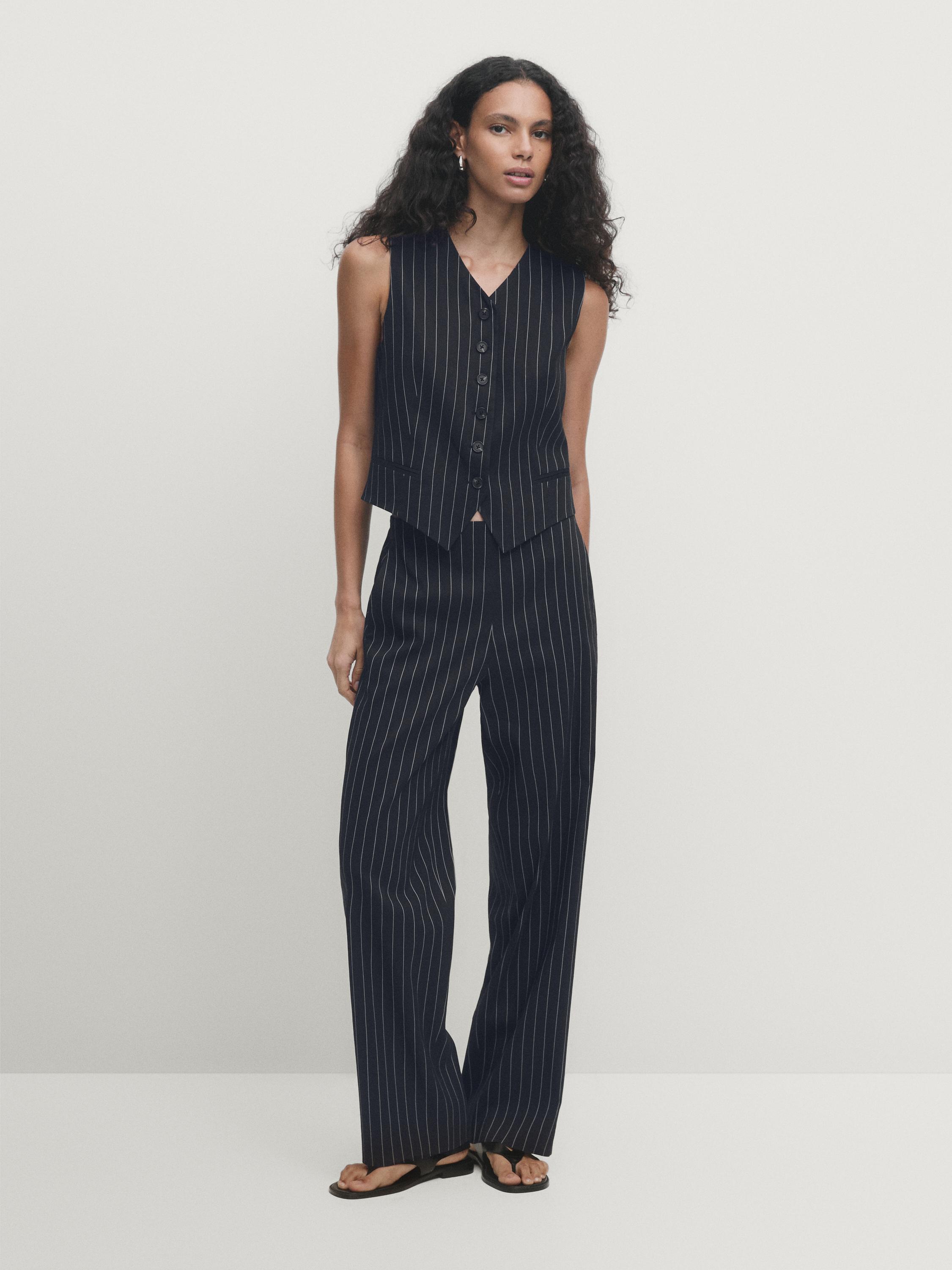Darted pinstriped co-ord trousers