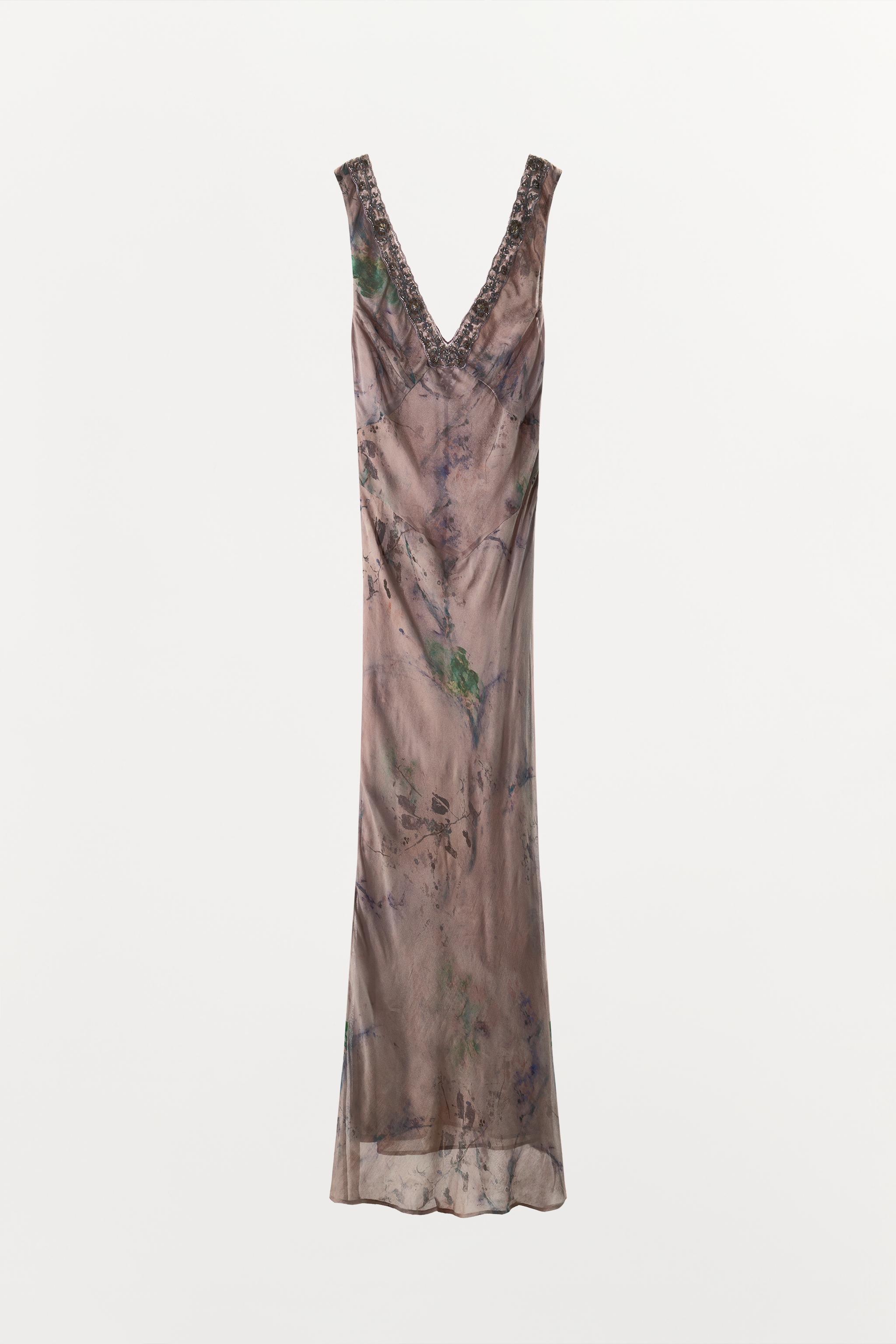 LONG EMBROIDERED PRINTED DRESS
