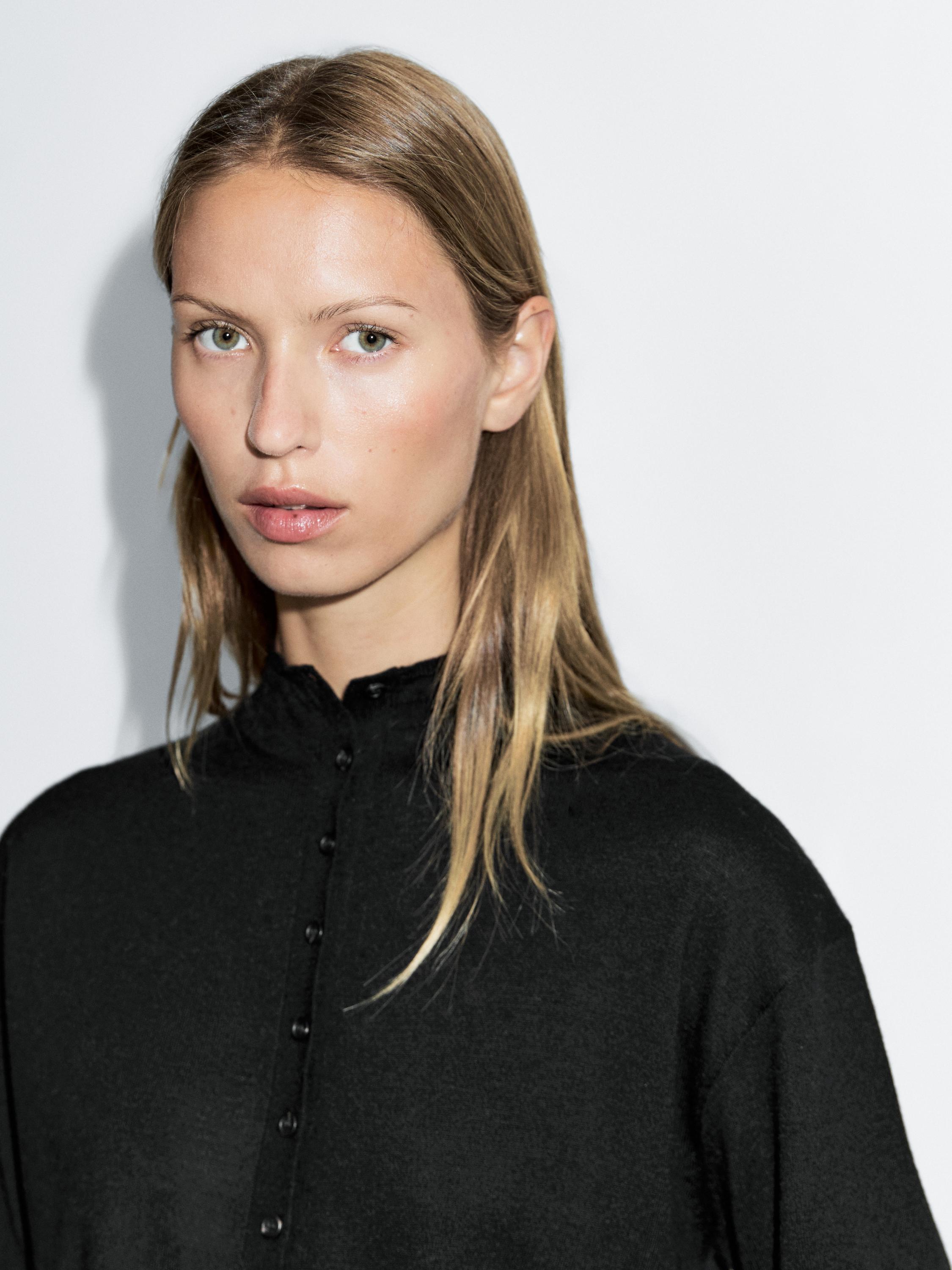 Knit cardigan with mock turtleneck