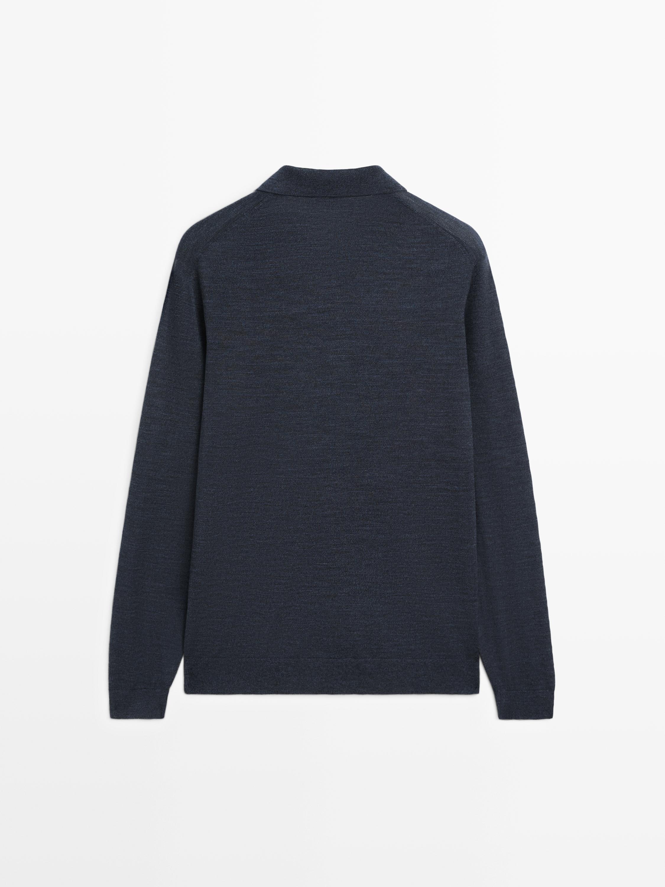 100% wool knit sweater with polo collar