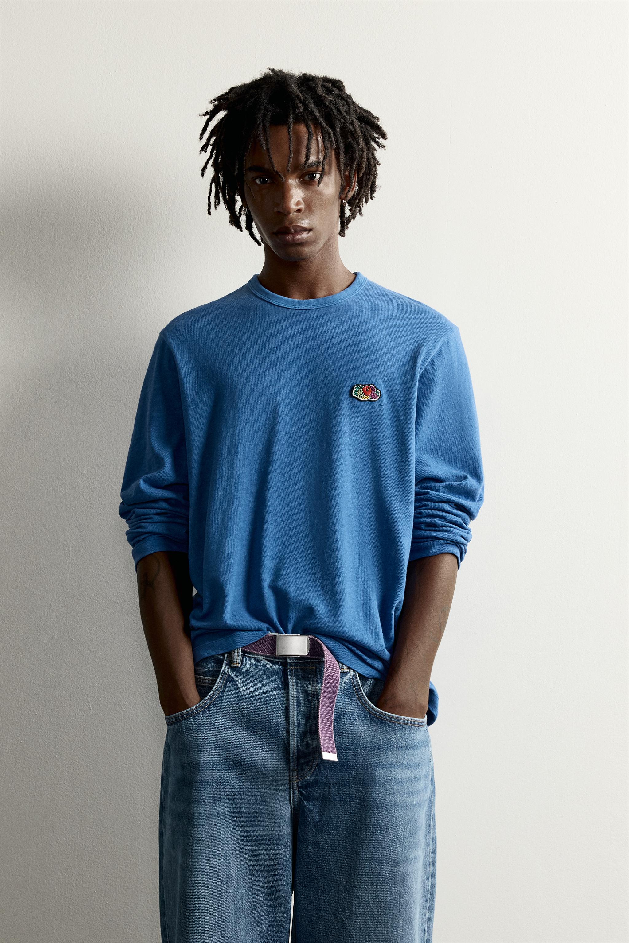 Zara FRUIT OF THE LOOM™ YAMALI UZUN KOLLU T-SHIRT görsel 2