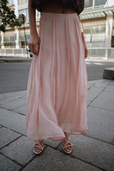 JUPE MI-LONGUE SEMI-TRANSPARENTE À SURPIQÛRES - Rose pastel de Zara - Image 2