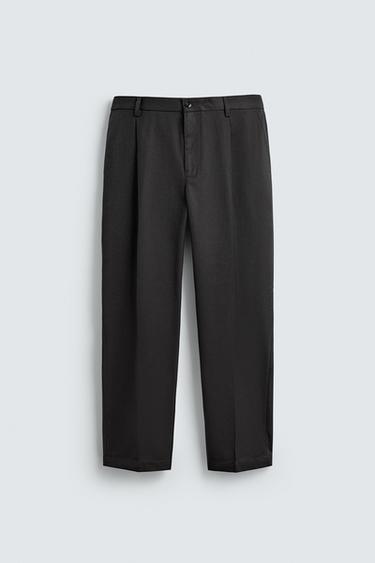 TEXTURED PLEATED TROUSERS - Grey by Zara