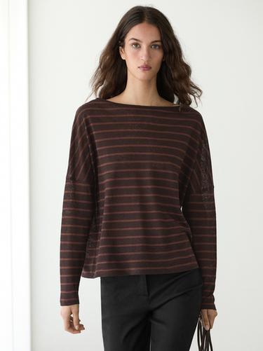 Zara Striped linen knit T-shirt - Chocolate