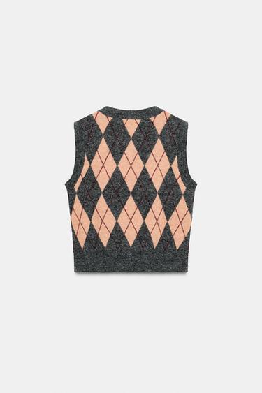 GILET EN MAILLE À LOSANGES - Gris grenat de Zara - Image 5