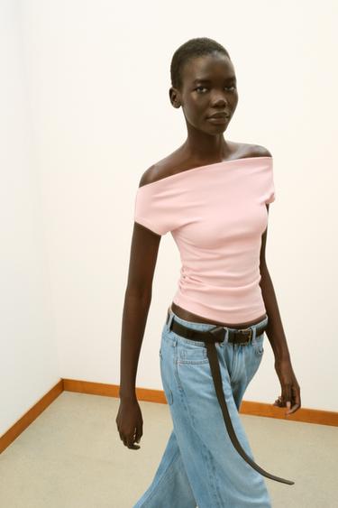 Zara BOAT NECK T-SHIRT - Dusty pink