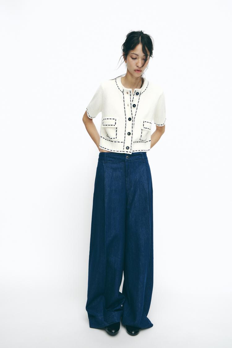 CHAQUETA PUNTO PESPUNTES Blanco ZARA Chile