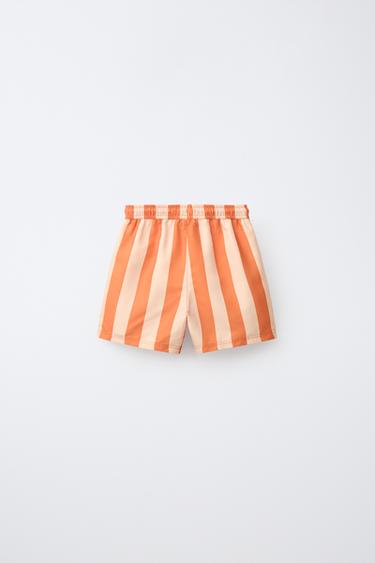 6-14 YEARS / STRIPED SWIM SHORTS - Orange by Zara - Image 1