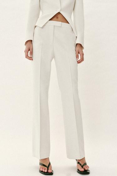 SPODNIE Z NISKIM STANEM I PROSTĄ NOGAWKĄ - Ecru Zara