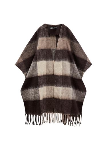 FRINGED AND CHECKED PONCHO