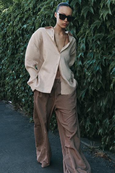 ZW COLLECTION OVERSIZE LINEN BLEND SHIRT - Stripes by Zara