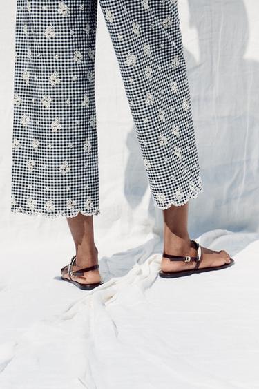 PANTALON JUPE-CULOTTE VICHY BRODÉ - Écru / Bleu de Zara - Image 3