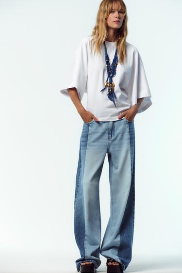 Zara WASHED CAPE SLEEVE T-SHIRT - White