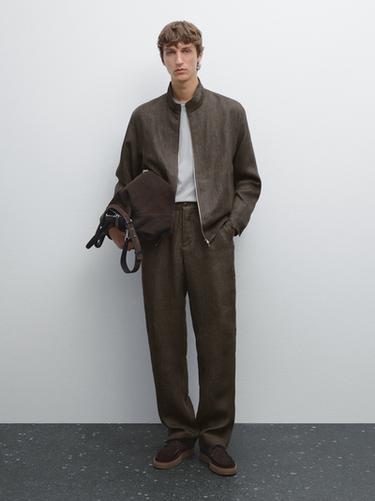 Chaqueta bomber total look lino delavé - Marrón de Zara - Imagen 0