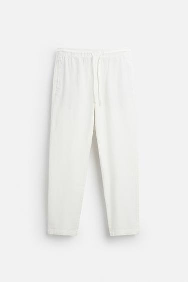 Zara TEXTURED RELAXED FIT PANTS - Oyster-white