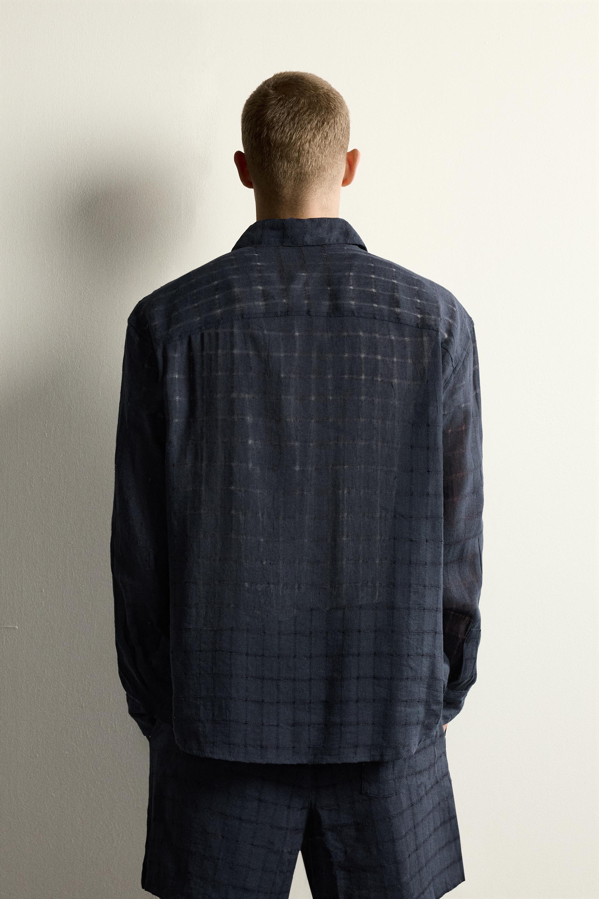 CHEMISE RELAXED FIT JACQUARD CARREAUX LIN/COTON