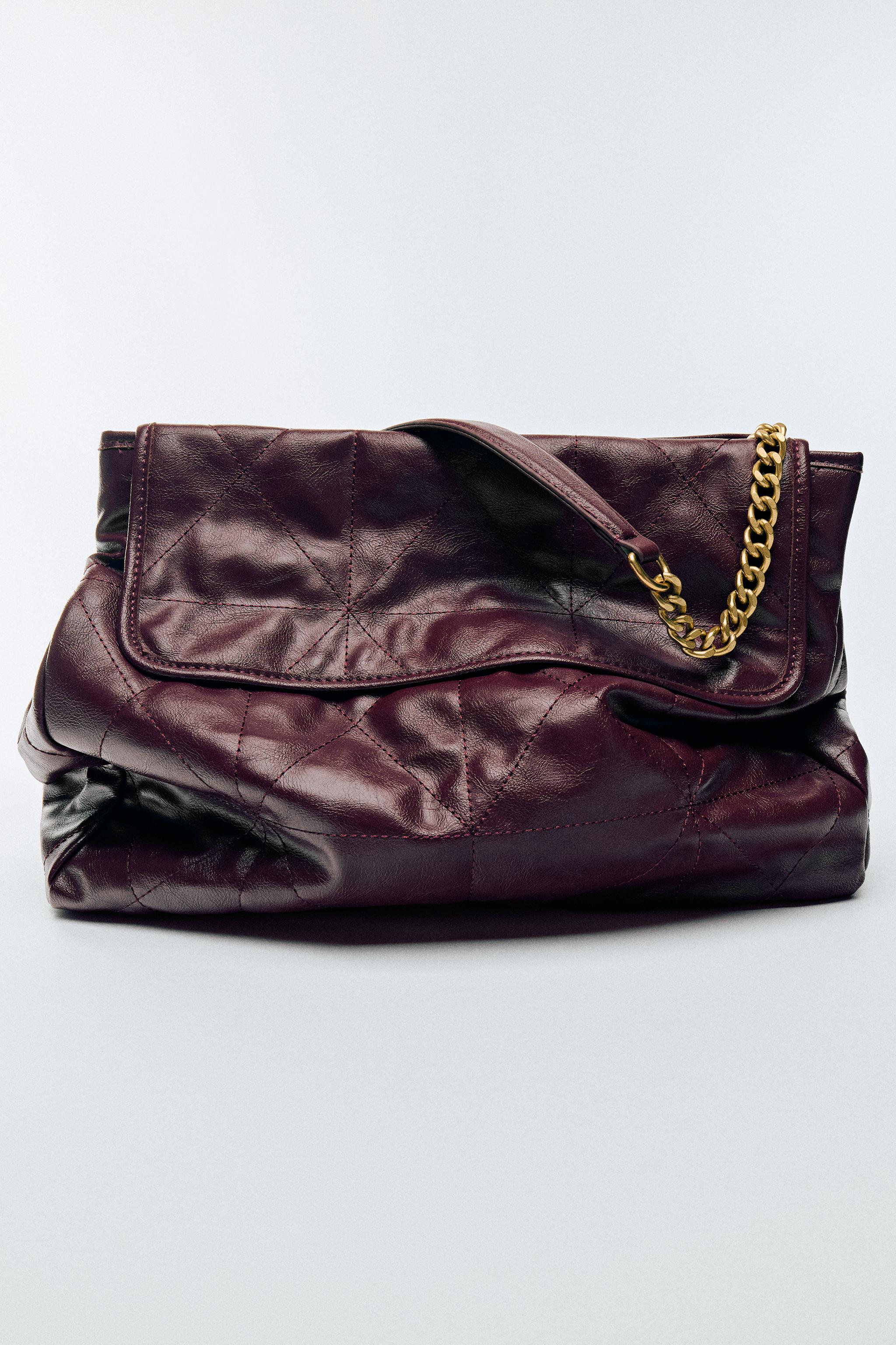 FLAP SHOULDER TOTE BAG — Burgundy Red
