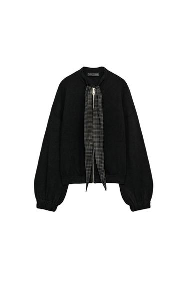 Zara CONTRAST TIED CARDIGAN - Black
