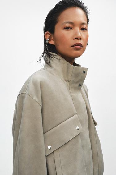 ZW COLLECTION LIMITED EDITION SUEDE LEATHER JACKET - Pearl grey by Zara