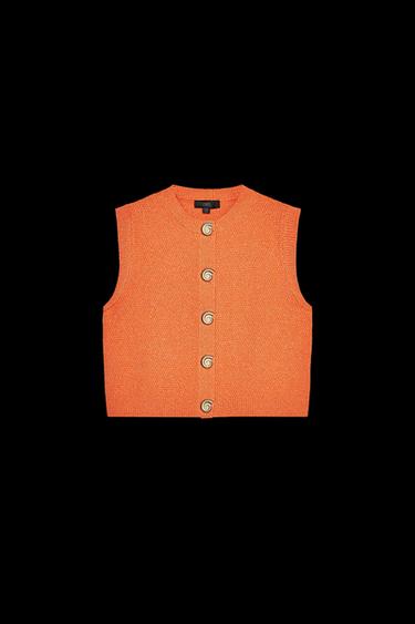 SHELL BUTTON KNIT WAISTCOAT TOP - Orange by Zara - Image 0