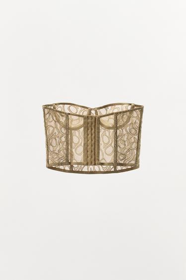 METALLIC THREAD LACE UNDERWIRED CORSET - Golden by Zara - Image 5