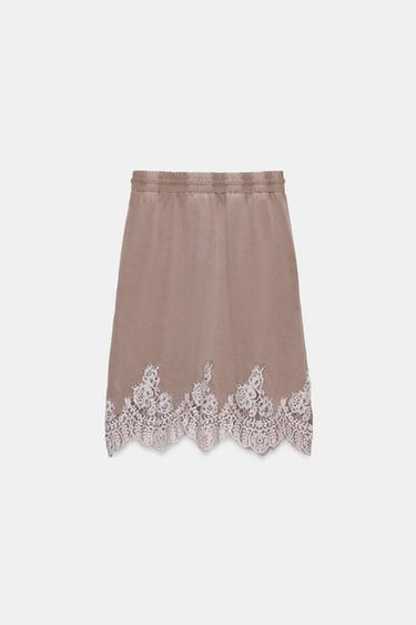 WASHED-EFFECT SKIRT WITH LACE - Brown / Taupe by Zara - Image 4