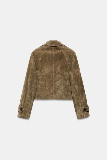 CROPPED DOUBLE-BREASTED 100% LEATHER TRENCH COAT - Dark khaki by Zara - Image 8