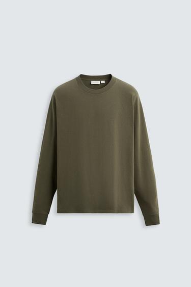 MEDIUM WEIGHT LONG SLEEVE T-SHIRT - Brown / Green by Zara