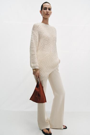 OVERSIZE ASYMMETRIC HEM KNIT JUMPER - ecru-white by Zara - Image 3