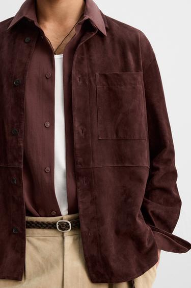 SUEDE LEATHER OVERSHIRT - LIMITED EDITION - Brown by Zara - Image 7