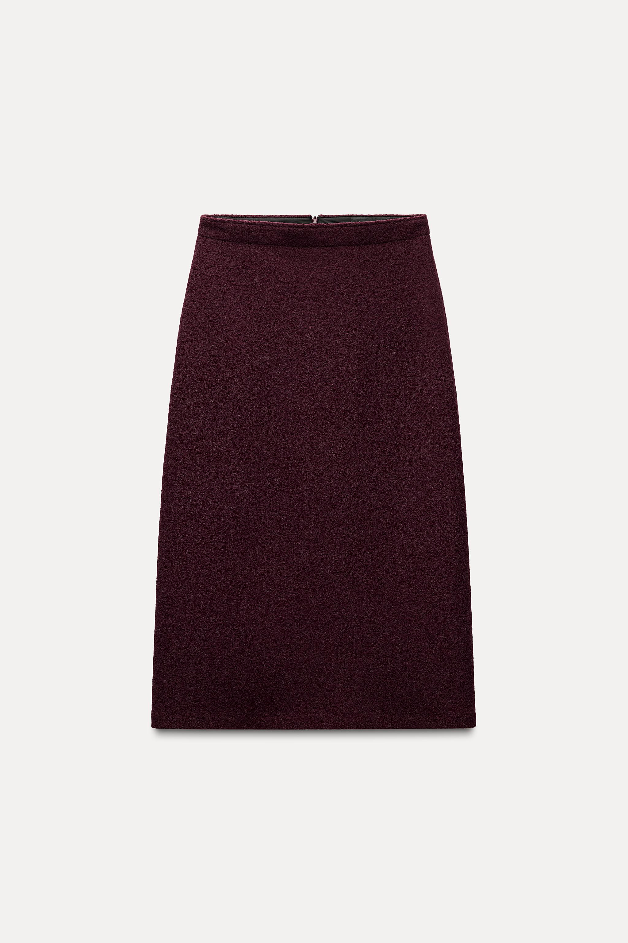 ZW COLLECTION ウール100% ミディ丈スカート - ワイン | ZARA
