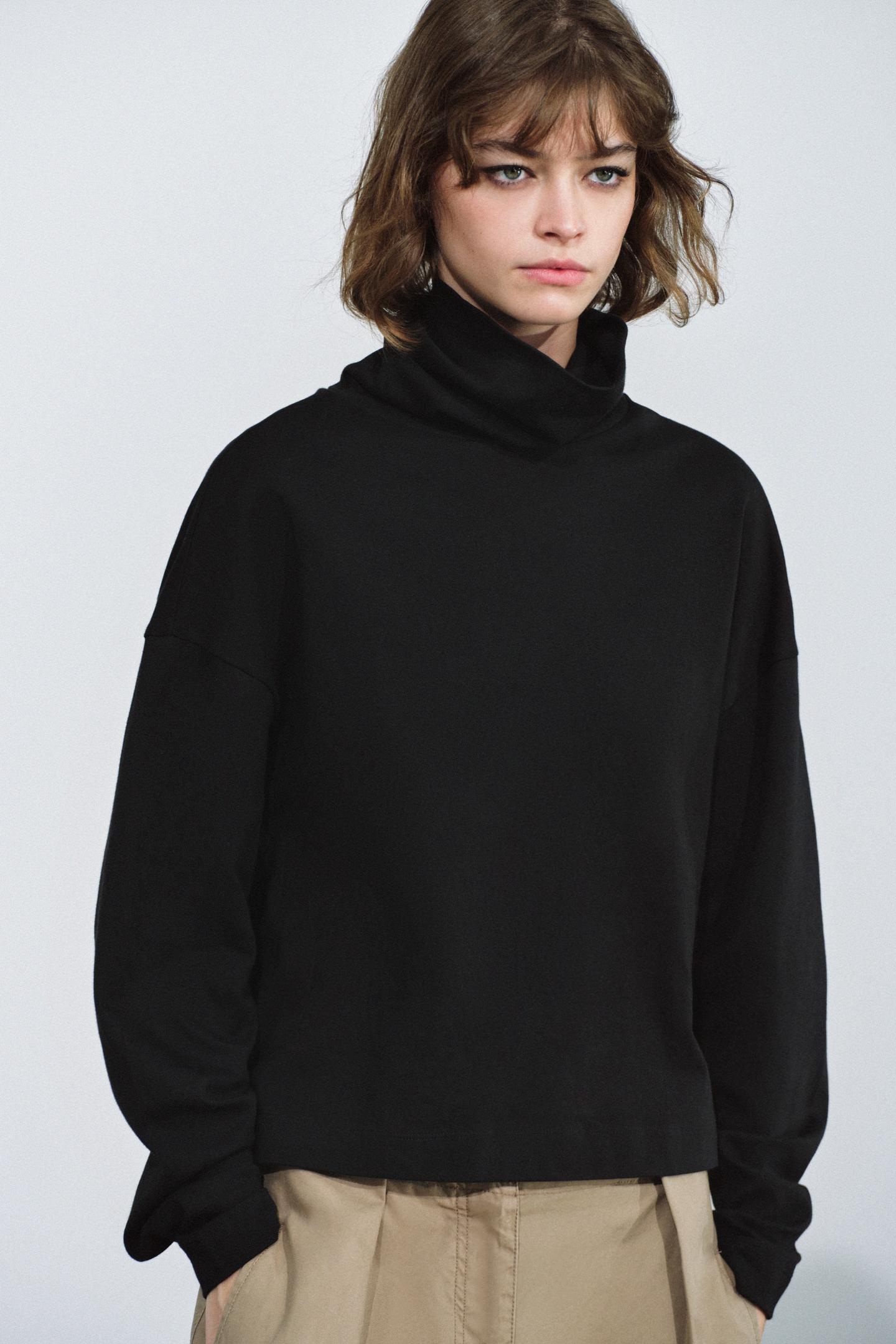 Женская футболка Zara Interlock High Neck, цвет: Чёрный — фото 4
