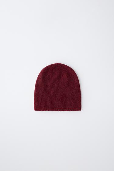 FINE KNIT BEANIE - Burgundy by Zara