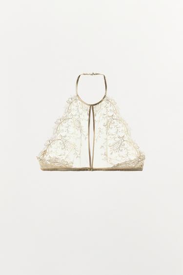 SOUTIEN-GORGE HALTER EN DENTELLE - Écru / Beige de Zara - Image 7