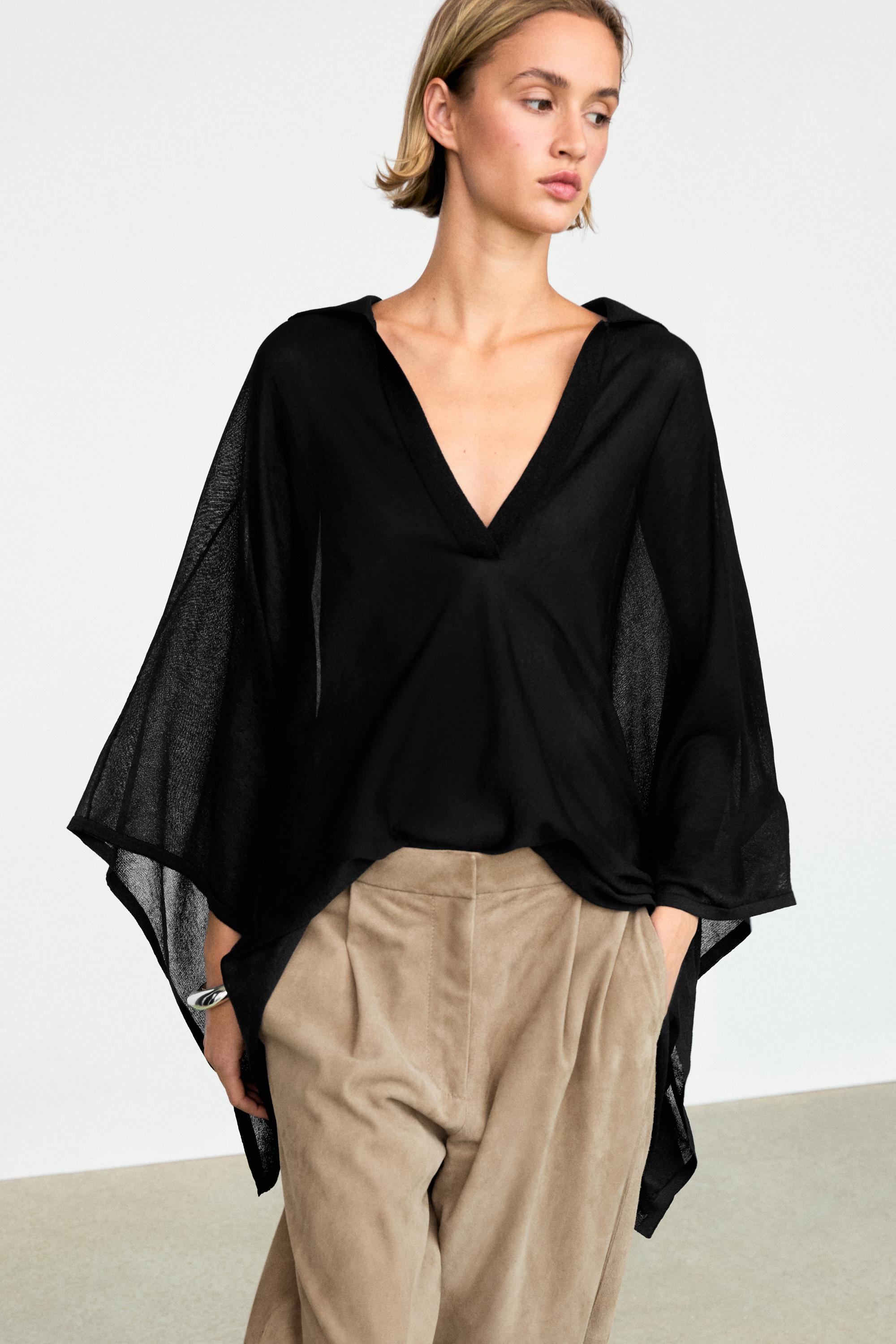 Metallic detail polo collar flowing cape