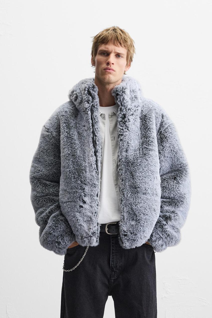フェイクファークロップド丈ジャケット - アイス グレー | ZARA Japan 