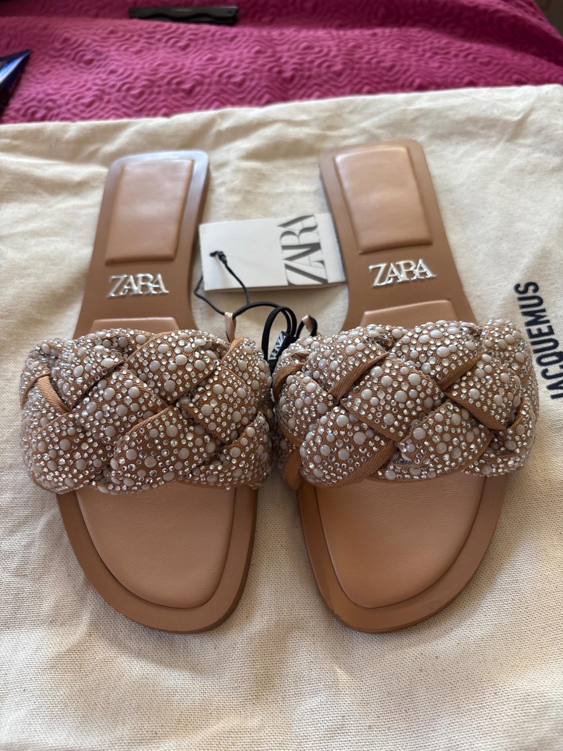 WOVEN FLAT RHINESTONE SANDALS