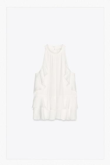 Zara RUFFLED HALTER TOP - White