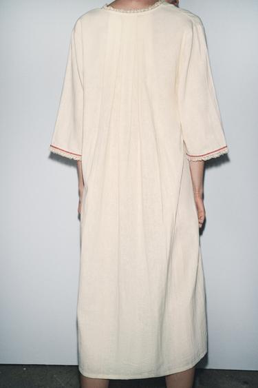 CAFTAN AVEC LIN CONTRASTE ÉDITION LIMITÉE - Blanc cassé de Zara - Image 2