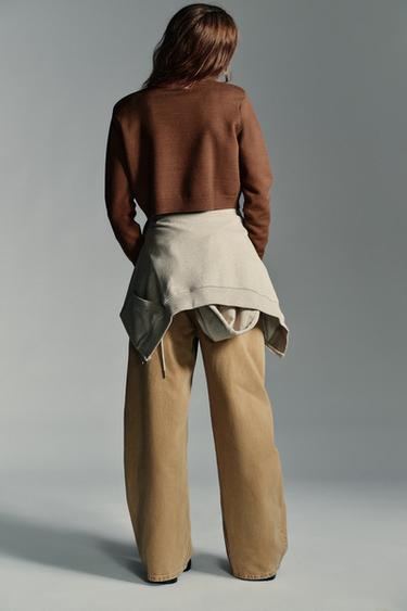CROPPED KNIT SWEATER WITH SHOULDER PADS - Brown by Zara - Image 3