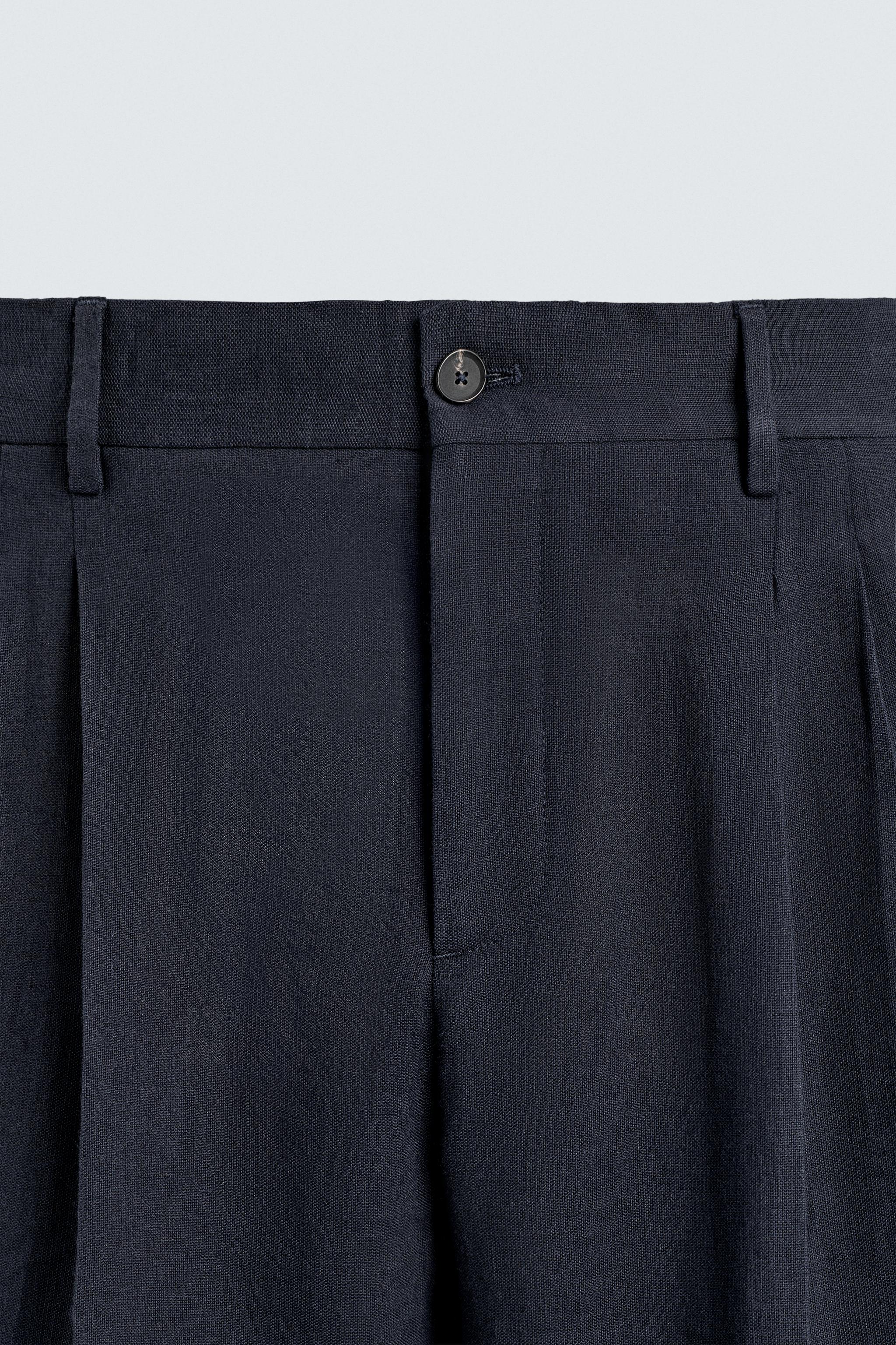 LINEN COTTON BLEND PLEATED SUIT PANTS
